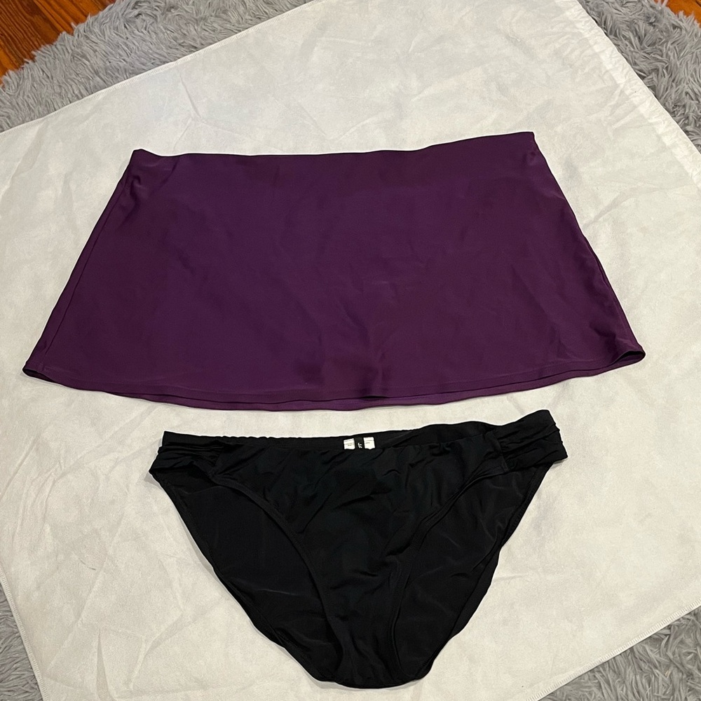 Women’s SWIMSUIT Bottom Bundle of 2-Purple Swimskirt & Black Bottom Sz 16